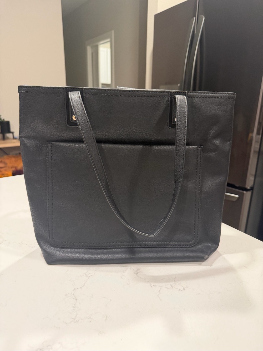 LC Lauren Conrad Black Leather Tote with Front Pocket
